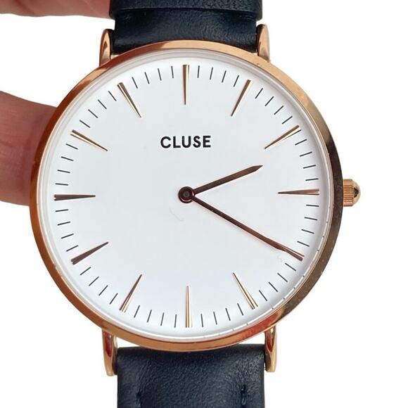 CLUSE Black Leather Rose Gold Plated Steel White Dial Watch - Picture 2 of 15